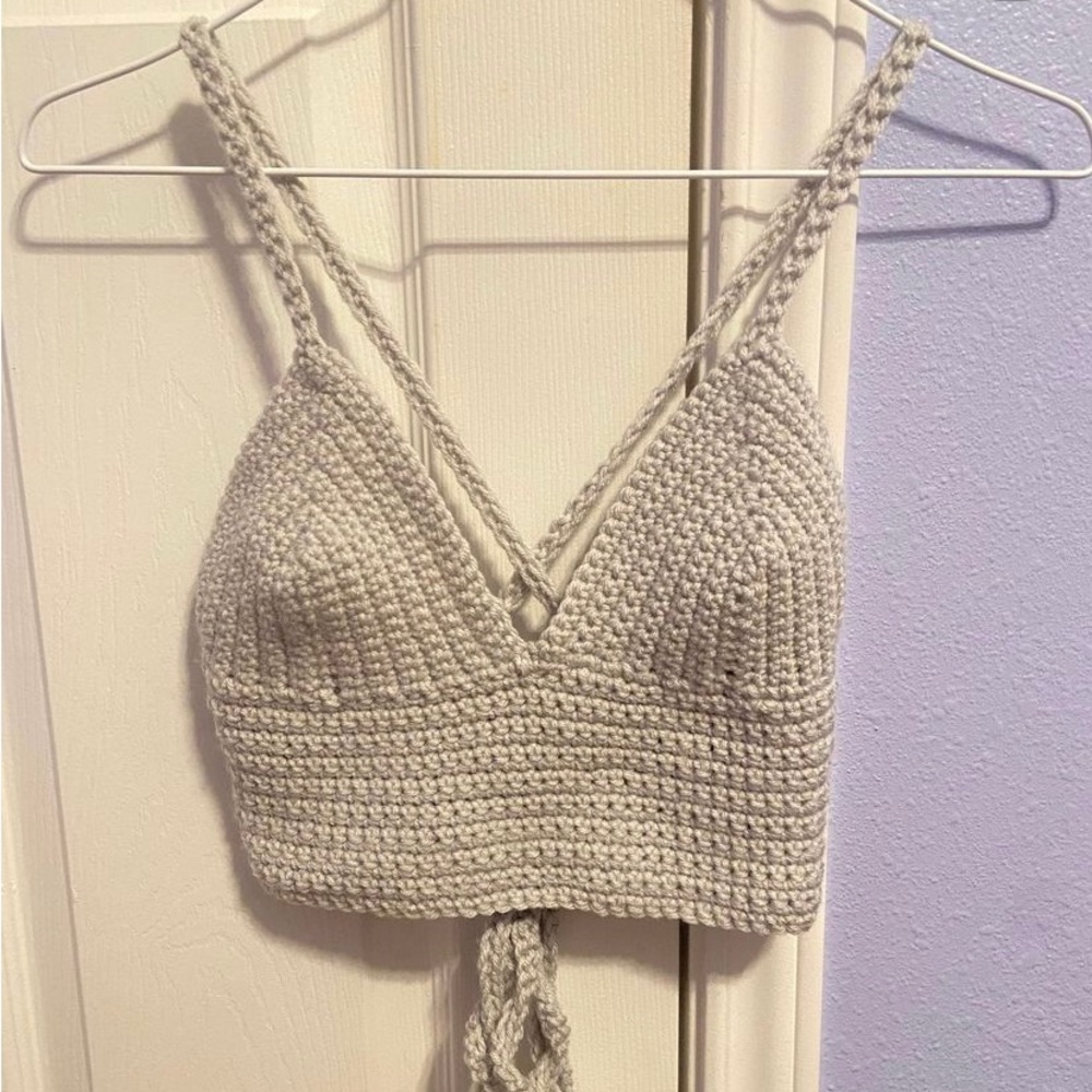 Light Grey Crochet Crop Top